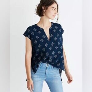 Madewell Skylight Side Tie V Neck Flowerstamp Top Medium